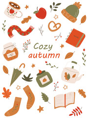Set of thanksgiving, autumn. Сozy stickers, badges, magnets, lables . Vector illustration EPS 10
