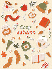 Set of thanksgiving, autumn. Сozy stickers, badges, magnets, lables . Vector illustration EPS 10