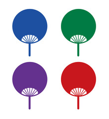 カラフルうちわのシルエットイラストセット