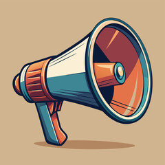 Retro styled megaphone illustration with bold outlines and warm color palette