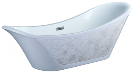 Elegant, curved bathtub, white with light gray pattern