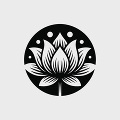 Naklejka premium Elegant Lotus Flower Illustration in Black and White Circular Design