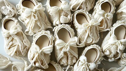 Baby booties with lace and bows
