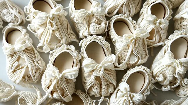 Baby booties with lace and bows