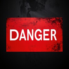 A vibrant red danger sign affixed to a textured wall, featuring bold white lettering that warns of potential hazards, capturing attention effectively.