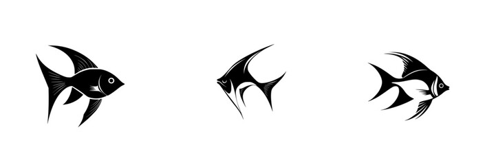 Distinctive black fish icons illustrating aquatic life in a minimalistic style suitable for various design projects