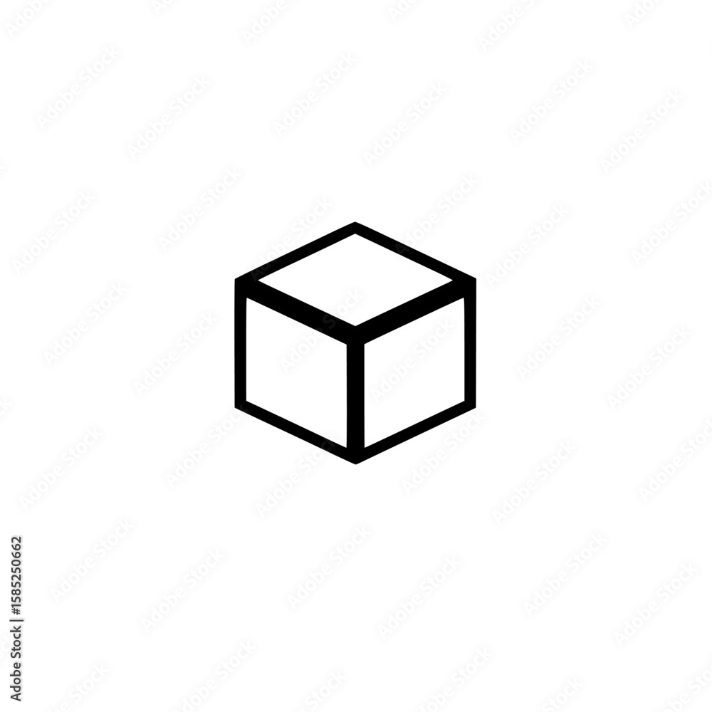 Poster simple black icon representing a three-dimensional cube on a white background ideal for design and d