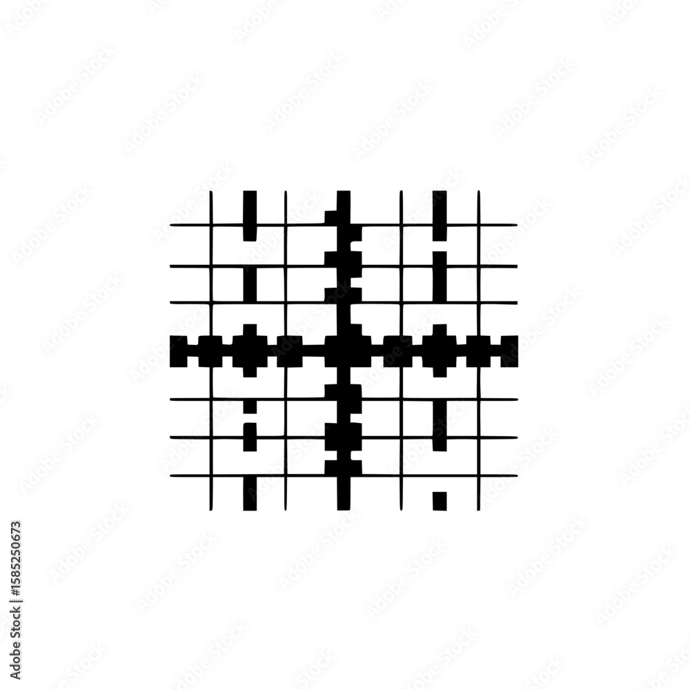 Poster black icon featuring a grid pattern with dark squares, symbolizing structure and balance in design c