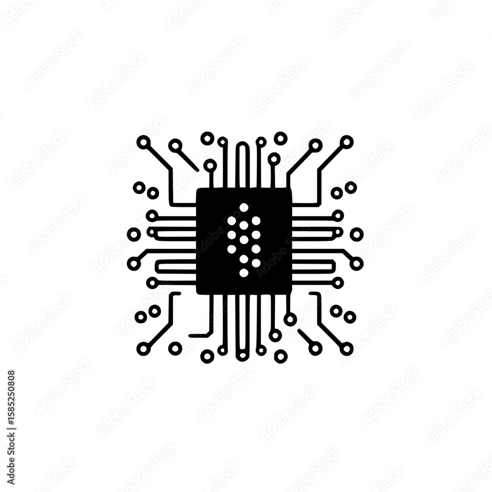 Poster black electronic circuit board icon with intricate design representing modern technology and innovat
