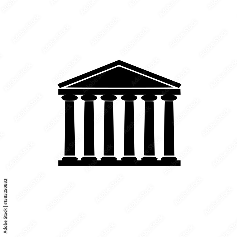 Poster black icon representing a classical building with columns, symbolizing architecture and history in d