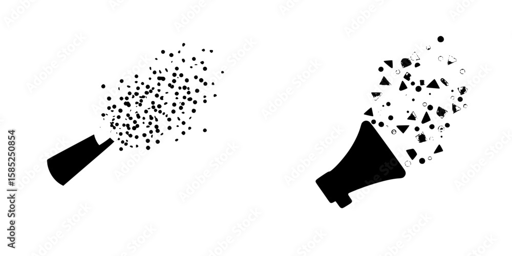 Aufkleber black icons of megaphones with distinctive patterns representing sound and communication bursts at d