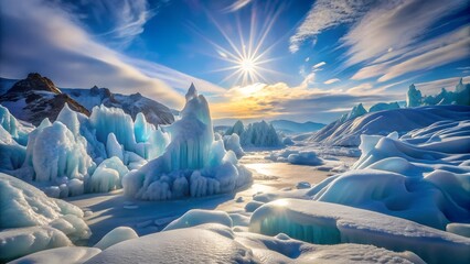 Majestic ice formations gleam under a radiant sun