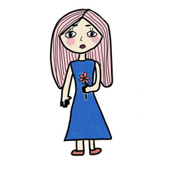 Cute girl  flower in hand cartoon hand drawn
