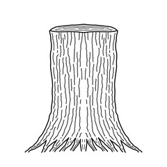 Hand drawn old tree stump with roots vector outline. Stump doodle sketch