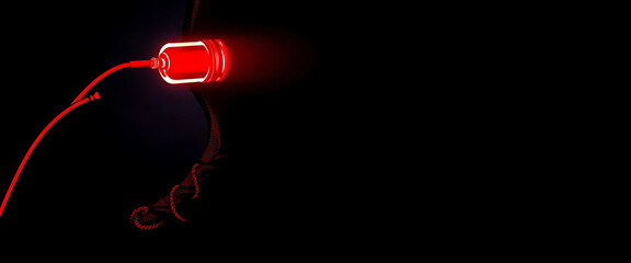 Vector halftone of a glowing red feed tube inserted into a shadowy figure’s head, injecting nonstop info-venom.
