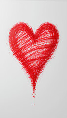 Organic Scribbled Red Heart on White in Hand-Drawn Style

