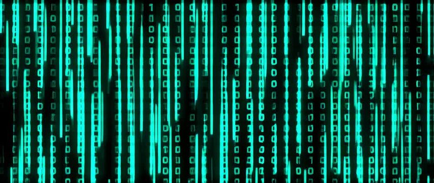 Glowing turquoise binary code stream