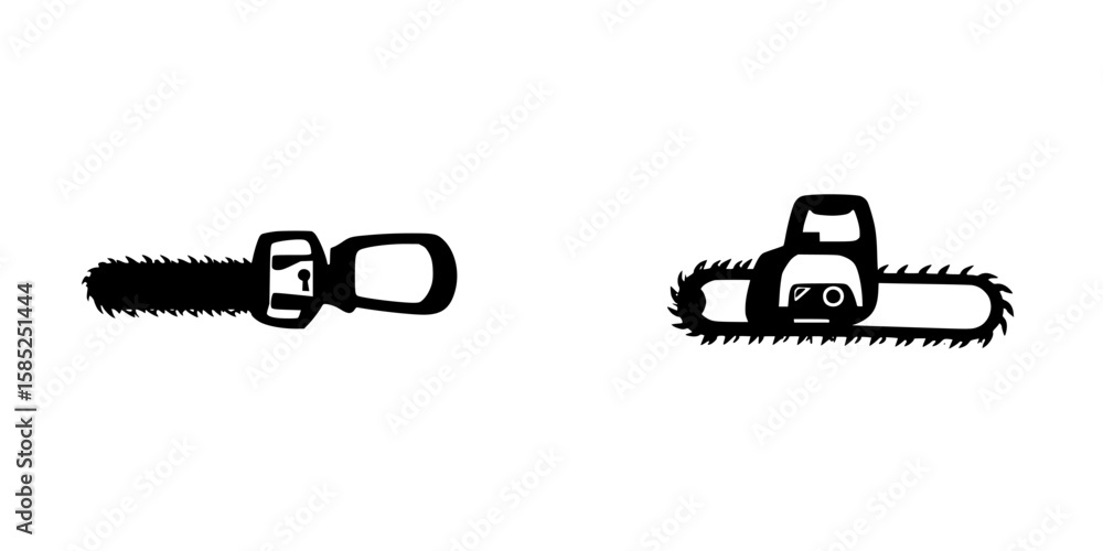 Poster black icons representing two types of chainsaws designed for different cutting tasks and featuring d