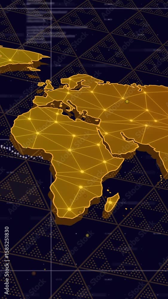 Poster world map with network connections animation over dark geometric background