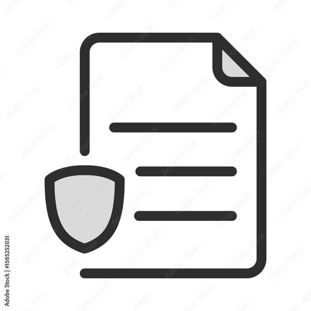 Poster document and shield icon graphic for data privacy security and information protection