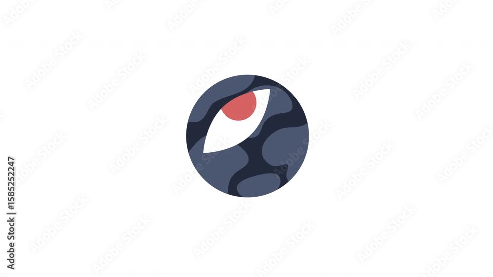 Aufkleber dark cosmic planet with surreal red eye looking blinking 2d character animation. deep space observat