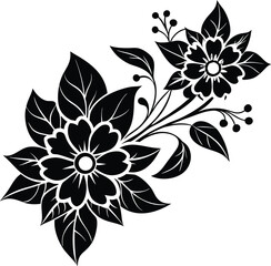 Obraz premium Floral Corner Motif with Overlapping Leaves and Petals
