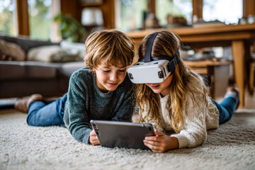 Children Enjoying Virtual Reality Experience Together