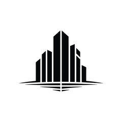 Minimalist Black and White Cityscape Logo Design with Reflection