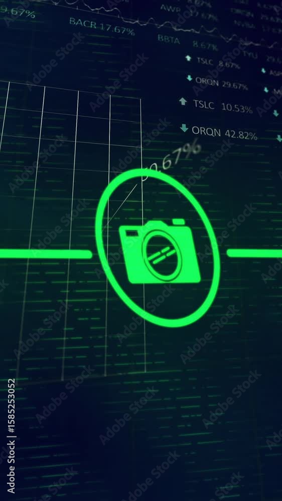 Poster smart home device icons connected in network, data processing animation