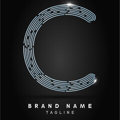 C Letter Logo concept Linear style. Creative Minimal Monochrome Monogram emblem design template. Graphic Alphabet Symbol for Luxury Fashion Corporate Business Identity. Elegant Vector element