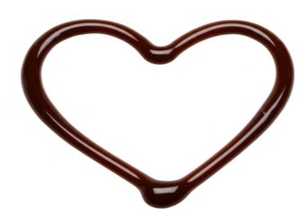 A heart shape outline made from dark chocolate sauce, isolated on a transparent background