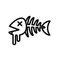 Dead Fish Skeleton Icon with Dripping Liquid and Cross Eyes
