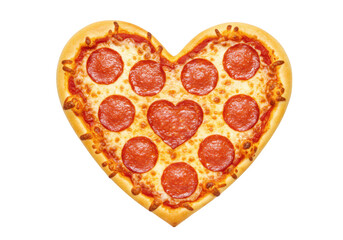 A delicious heartshaped pepperoni pizza, a symbol of love and deliciousness, isolated on a transparent background