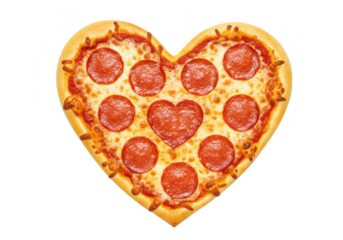 A delicious heartshaped pepperoni pizza, a symbol of love and deliciousness, isolated on a transparent background