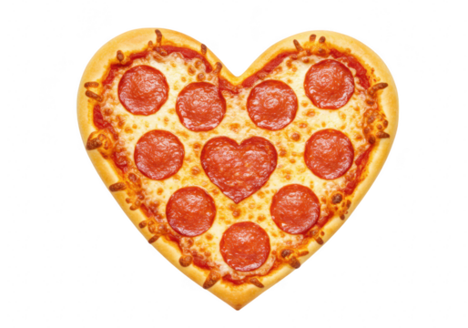A delicious heartshaped pepperoni pizza, a symbol of love and deliciousness, isolated on a transparent background