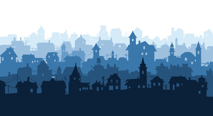 Naklejka premium Captivating blue hues define the historic architecture of an old cityscape under a fading sky