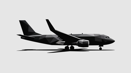 Low poly passenger airplane takes flight in a digital artistic representation on a light backdrop providing a modern design.