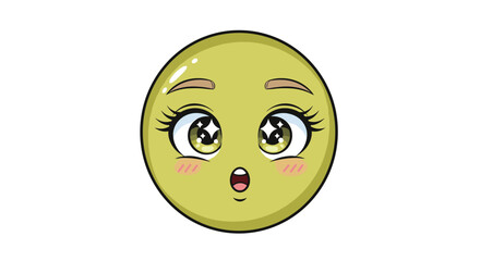 Fototapeta premium Expressive emoji with big eyes and blushing cheeks showing surprise and excitement