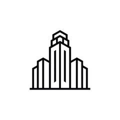 Modern City Building Line Art Icon Design on White Background