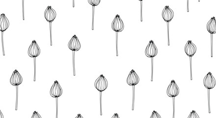 Enchanting abstract botanical pattern with delicate stylized trees and leaves on white background