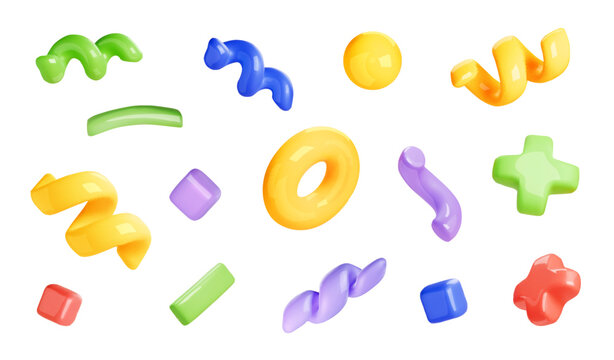 3d Party confetti cartoon style. Cute festive serpentine particles Symbol of Surprise Isolated on a White Background. Vector illustration