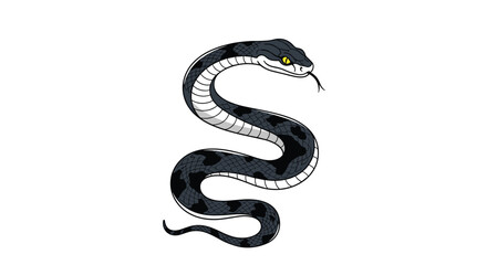 Naklejka premium Illustration of a striking black and white snake with menacing yellow eyes and a flicking tongue