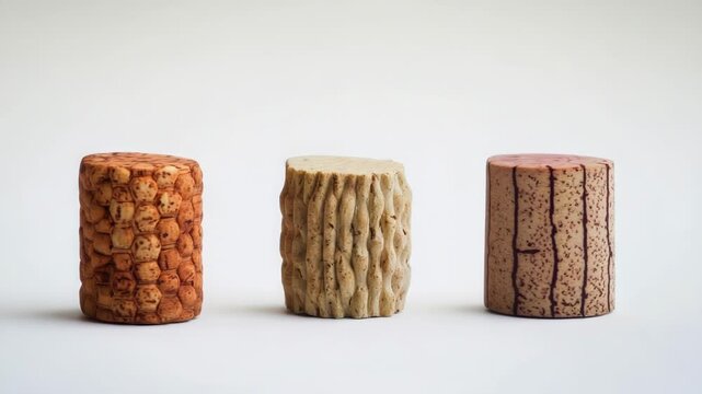 Three wine corks sitting next to each other