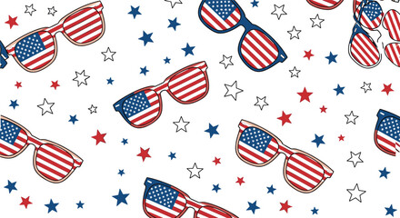 Fototapeta premium Patriotic stars and stripes sunglasses pattern celebrating american independence day fun