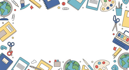 Creative learning tools and supplies border for educational projects and presentations