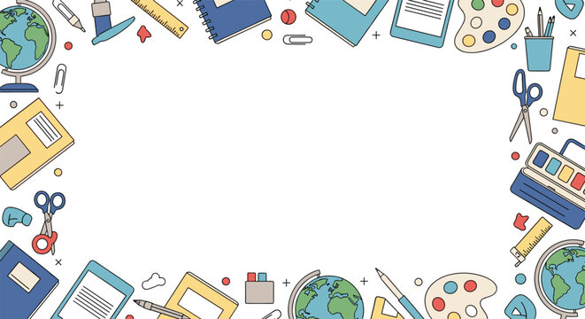 Creative learning tools and supplies border for educational projects and presentations