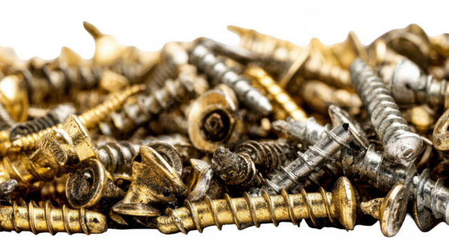 Close-up of various screws and fasteners