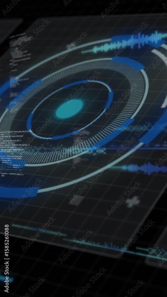 Poster analyzing and visualizing data with futuristic animation over digital interface
