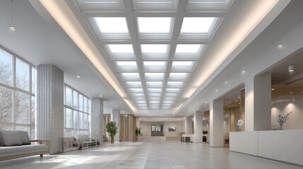 Serene and Modern Hallway Interior with Abundant Natural Lighting Design