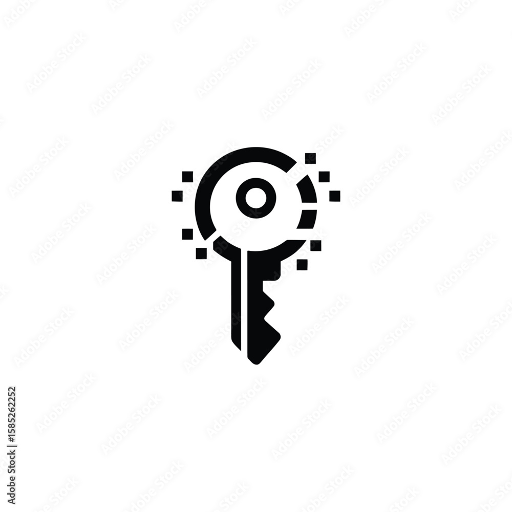 Poster digital key icon for data security and encryption concept